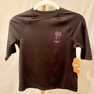 Wonder Nation Kids Black Rash Guard Swim Shirt Palm Tree Graphic Size M 8‎ NWT